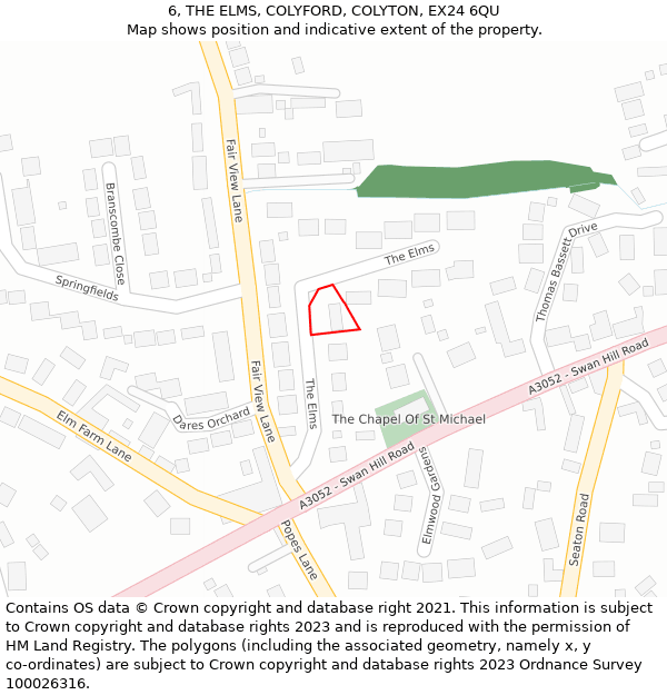 6, THE ELMS, COLYFORD, COLYTON, EX24 6QU: Location map and indicative extent of plot