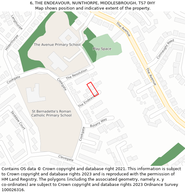 6, THE ENDEAVOUR, NUNTHORPE, MIDDLESBROUGH, TS7 0HY: Location map and indicative extent of plot