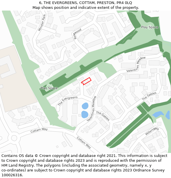 6, THE EVERGREENS, COTTAM, PRESTON, PR4 0LQ: Location map and indicative extent of plot