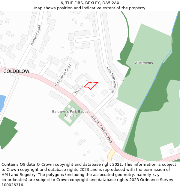 6, THE FIRS, BEXLEY, DA5 2AX: Location map and indicative extent of plot