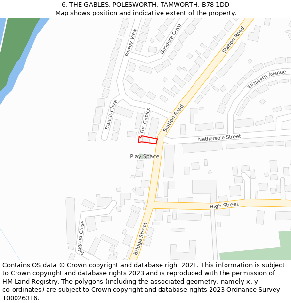 6, THE GABLES, POLESWORTH, TAMWORTH, B78 1DD: Location map and indicative extent of plot