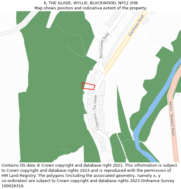 6, THE GLADE, WYLLIE, BLACKWOOD, NP12 2HB: Location map and indicative extent of plot