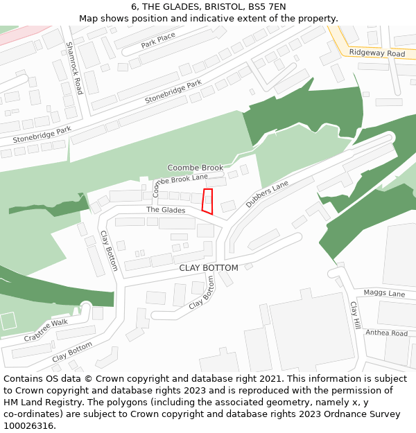 6, THE GLADES, BRISTOL, BS5 7EN: Location map and indicative extent of plot