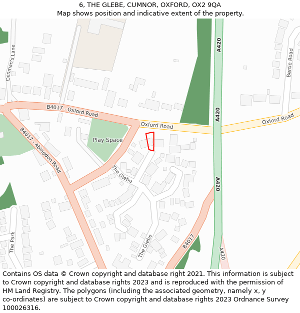 6, THE GLEBE, CUMNOR, OXFORD, OX2 9QA: Location map and indicative extent of plot