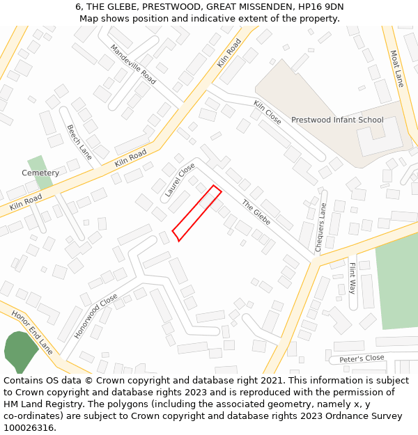 6, THE GLEBE, PRESTWOOD, GREAT MISSENDEN, HP16 9DN: Location map and indicative extent of plot