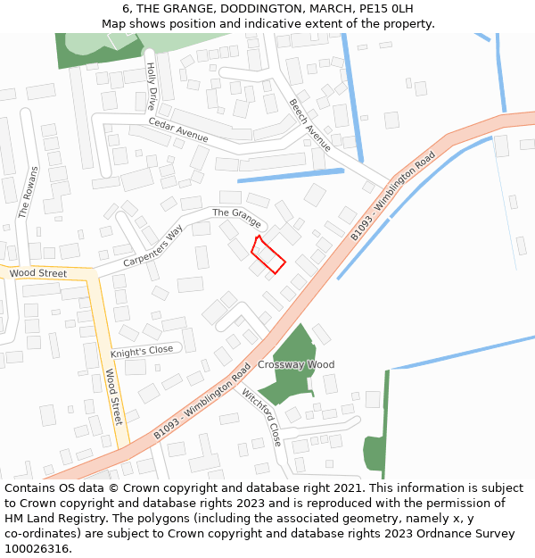 6, THE GRANGE, DODDINGTON, MARCH, PE15 0LH: Location map and indicative extent of plot