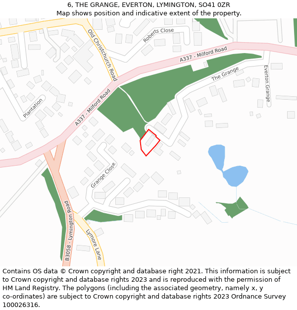 6, THE GRANGE, EVERTON, LYMINGTON, SO41 0ZR: Location map and indicative extent of plot