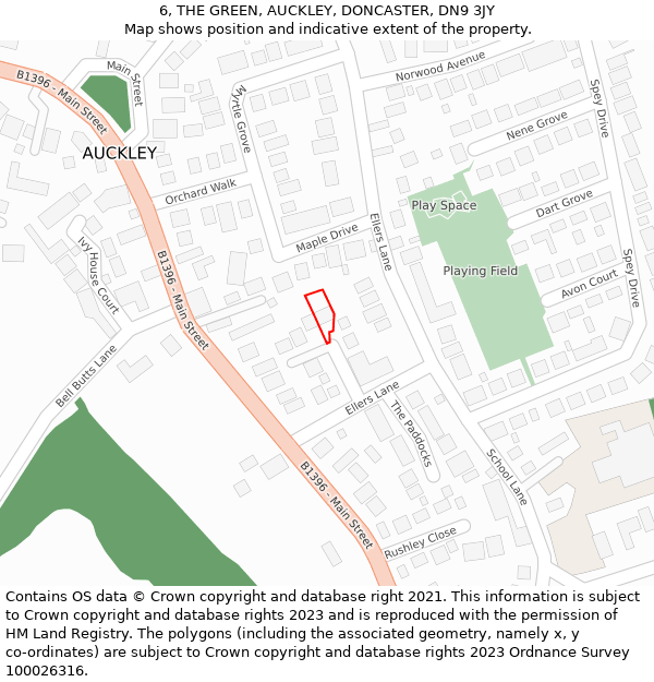6, THE GREEN, AUCKLEY, DONCASTER, DN9 3JY: Location map and indicative extent of plot
