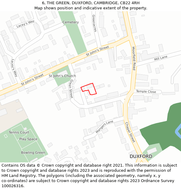 6, THE GREEN, DUXFORD, CAMBRIDGE, CB22 4RH: Location map and indicative extent of plot