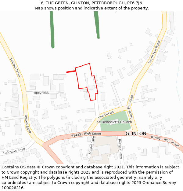 6, THE GREEN, GLINTON, PETERBOROUGH, PE6 7JN: Location map and indicative extent of plot