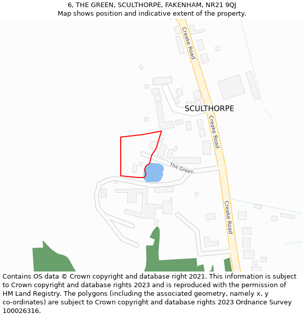 6, THE GREEN, SCULTHORPE, FAKENHAM, NR21 9QJ: Location map and indicative extent of plot