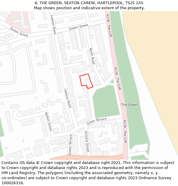 6, THE GREEN, SEATON CAREW, HARTLEPOOL, TS25 1AS: Location map and indicative extent of plot