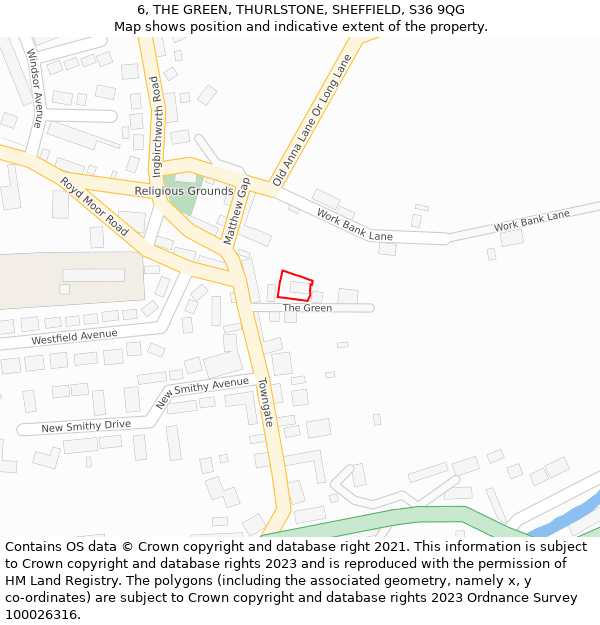 6, THE GREEN, THURLSTONE, SHEFFIELD, S36 9QG: Location map and indicative extent of plot