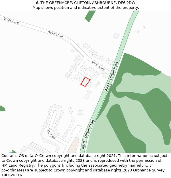 6, THE GREENACRE, CLIFTON, ASHBOURNE, DE6 2DW: Location map and indicative extent of plot