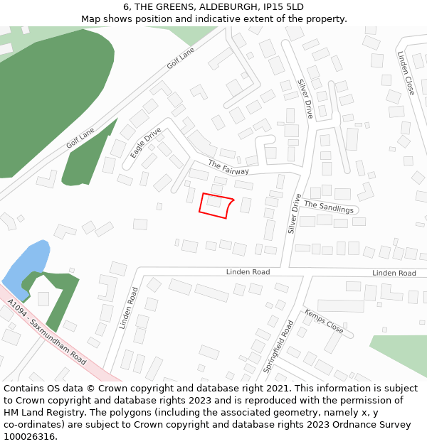 6, THE GREENS, ALDEBURGH, IP15 5LD: Location map and indicative extent of plot