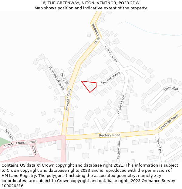 6, THE GREENWAY, NITON, VENTNOR, PO38 2DW: Location map and indicative extent of plot