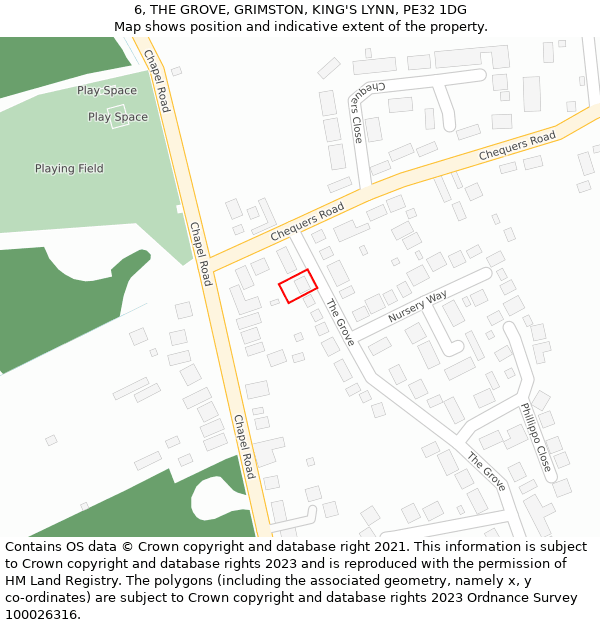 6, THE GROVE, GRIMSTON, KING'S LYNN, PE32 1DG: Location map and indicative extent of plot