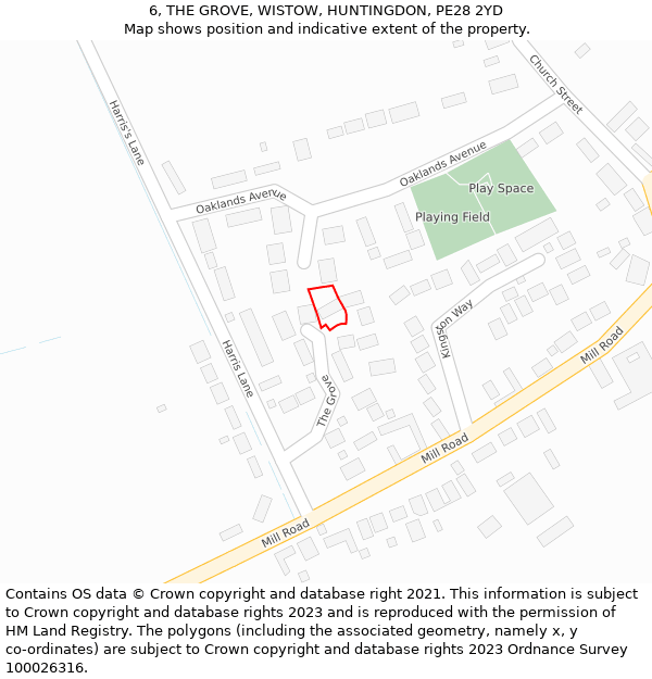 6, THE GROVE, WISTOW, HUNTINGDON, PE28 2YD: Location map and indicative extent of plot