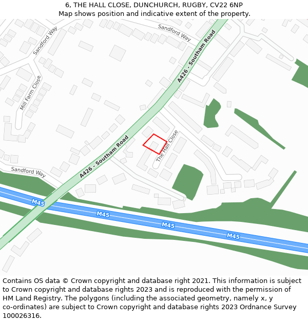 6, THE HALL CLOSE, DUNCHURCH, RUGBY, CV22 6NP: Location map and indicative extent of plot