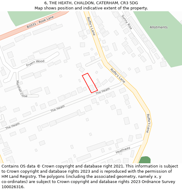 6, THE HEATH, CHALDON, CATERHAM, CR3 5DG: Location map and indicative extent of plot