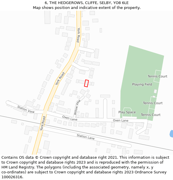 6, THE HEDGEROWS, CLIFFE, SELBY, YO8 6LE: Location map and indicative extent of plot