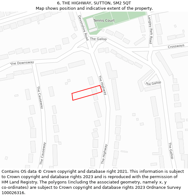 6, THE HIGHWAY, SUTTON, SM2 5QT: Location map and indicative extent of plot