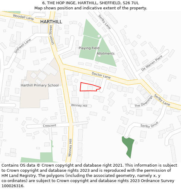 6, THE HOP INGE, HARTHILL, SHEFFIELD, S26 7UL: Location map and indicative extent of plot