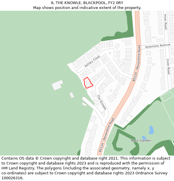6, THE KNOWLE, BLACKPOOL, FY2 0RY: Location map and indicative extent of plot
