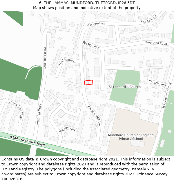 6, THE LAMMAS, MUNDFORD, THETFORD, IP26 5DT: Location map and indicative extent of plot