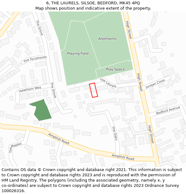 6, THE LAURELS, SILSOE, BEDFORD, MK45 4PQ: Location map and indicative extent of plot