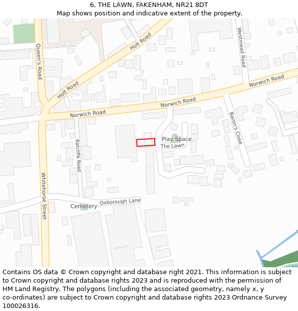6, THE LAWN, FAKENHAM, NR21 8DT: Location map and indicative extent of plot