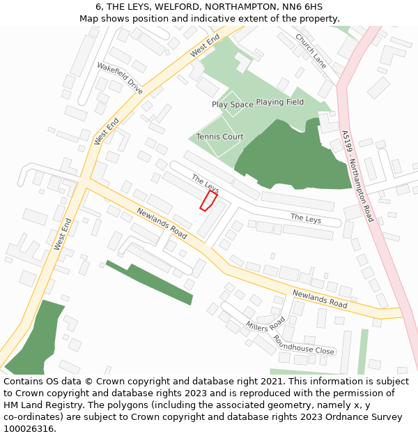 6, THE LEYS, WELFORD, NORTHAMPTON, NN6 6HS: Location map and indicative extent of plot