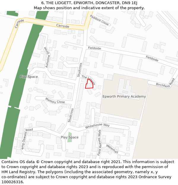 6, THE LIDGETT, EPWORTH, DONCASTER, DN9 1EJ: Location map and indicative extent of plot