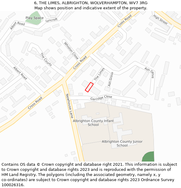 6, THE LIMES, ALBRIGHTON, WOLVERHAMPTON, WV7 3RG: Location map and indicative extent of plot