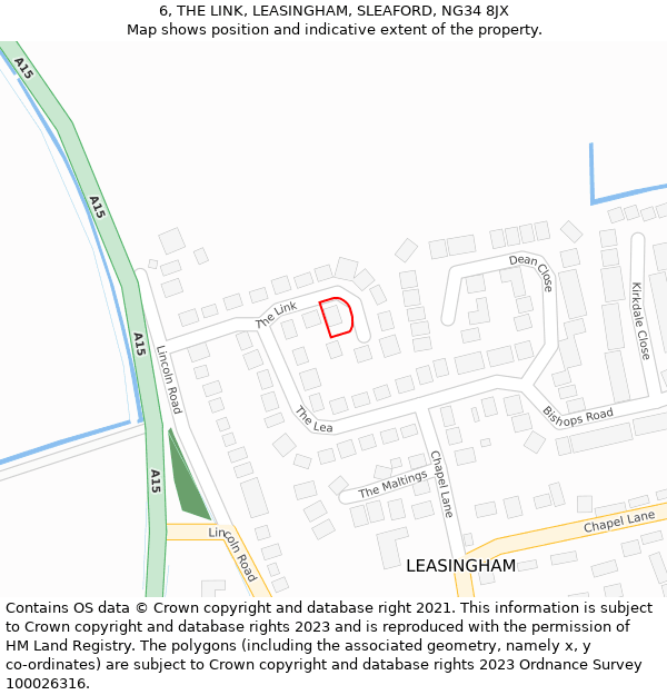 6, THE LINK, LEASINGHAM, SLEAFORD, NG34 8JX: Location map and indicative extent of plot