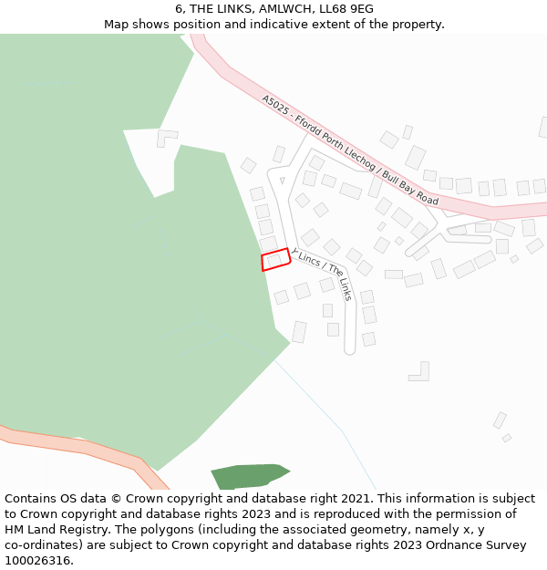6, THE LINKS, AMLWCH, LL68 9EG: Location map and indicative extent of plot
