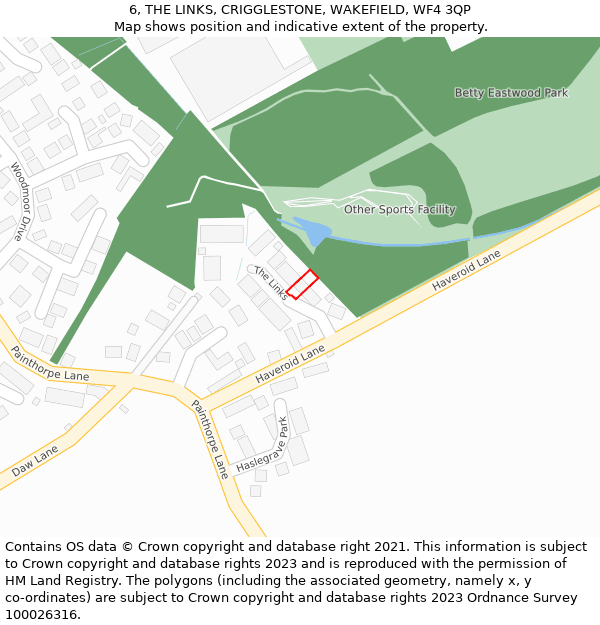 6, THE LINKS, CRIGGLESTONE, WAKEFIELD, WF4 3QP: Location map and indicative extent of plot