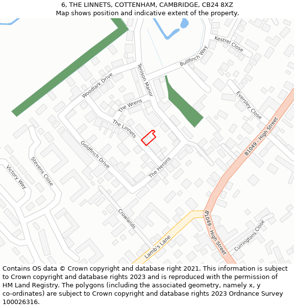 6, THE LINNETS, COTTENHAM, CAMBRIDGE, CB24 8XZ: Location map and indicative extent of plot