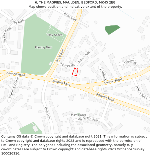 6, THE MAGPIES, MAULDEN, BEDFORD, MK45 2EG: Location map and indicative extent of plot