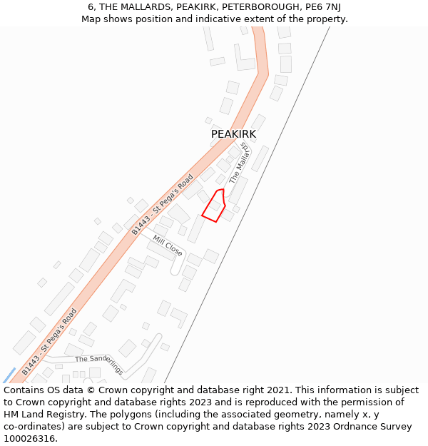 6, THE MALLARDS, PEAKIRK, PETERBOROUGH, PE6 7NJ: Location map and indicative extent of plot