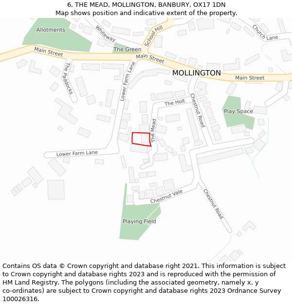 6, THE MEAD, MOLLINGTON, BANBURY, OX17 1DN: Location map and indicative extent of plot