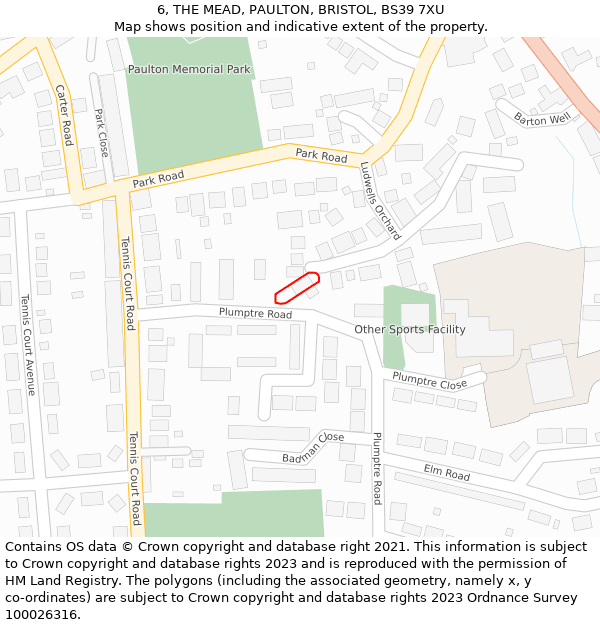 6, THE MEAD, PAULTON, BRISTOL, BS39 7XU: Location map and indicative extent of plot