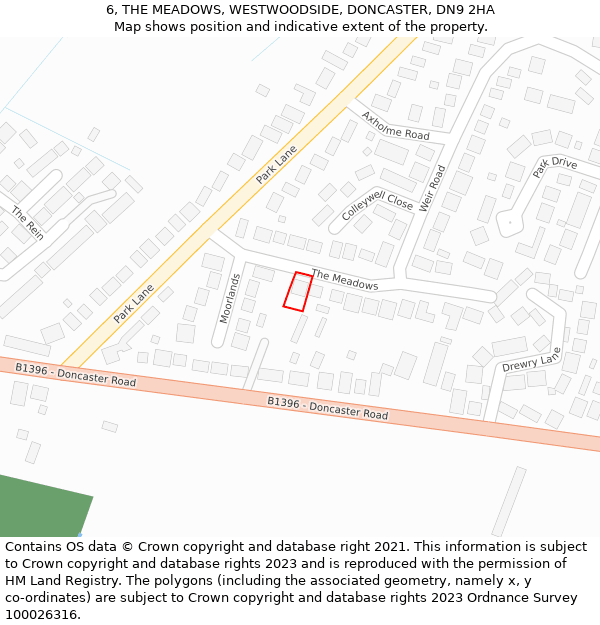 6, THE MEADOWS, WESTWOODSIDE, DONCASTER, DN9 2HA: Location map and indicative extent of plot