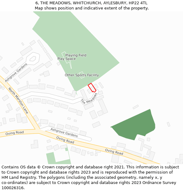 6, THE MEADOWS, WHITCHURCH, AYLESBURY, HP22 4TL: Location map and indicative extent of plot