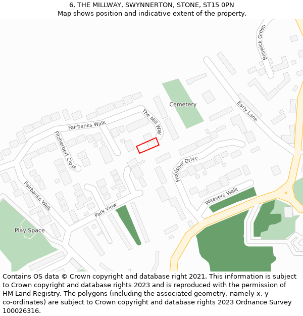 6, THE MILLWAY, SWYNNERTON, STONE, ST15 0PN: Location map and indicative extent of plot