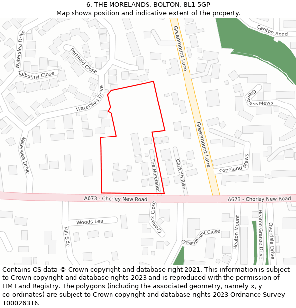 6, THE MORELANDS, BOLTON, BL1 5GP: Location map and indicative extent of plot