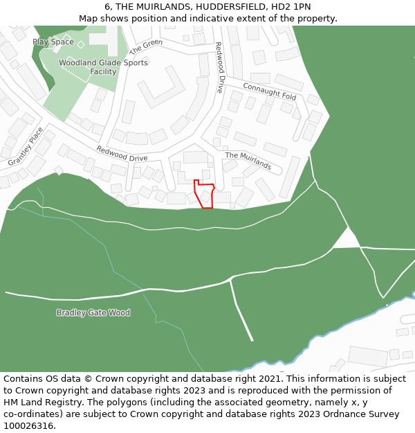 6, THE MUIRLANDS, HUDDERSFIELD, HD2 1PN: Location map and indicative extent of plot