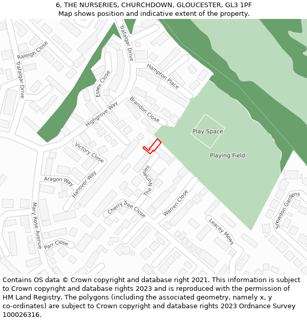 6, THE NURSERIES, CHURCHDOWN, GLOUCESTER, GL3 1PF: Location map and indicative extent of plot