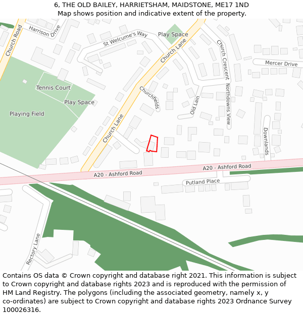 6, THE OLD BAILEY, HARRIETSHAM, MAIDSTONE, ME17 1ND: Location map and indicative extent of plot