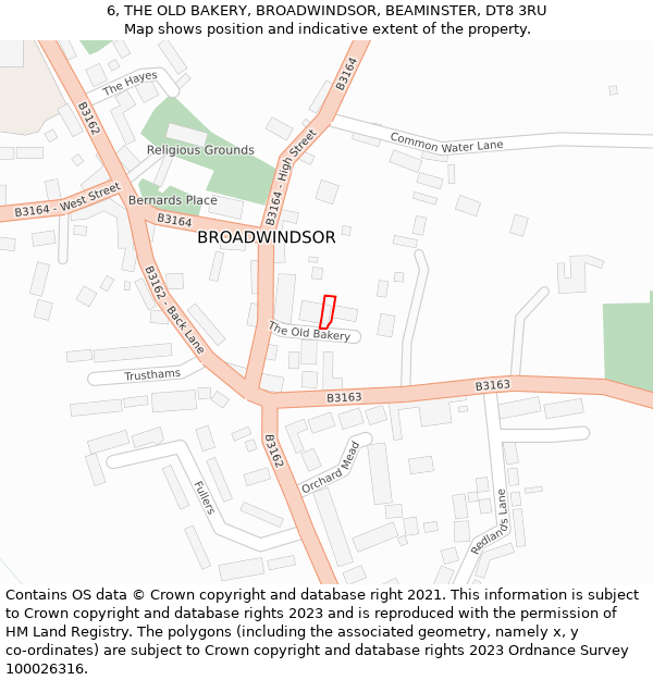 6, THE OLD BAKERY, BROADWINDSOR, BEAMINSTER, DT8 3RU: Location map and indicative extent of plot